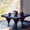 侘寂風黑色四腳方形小茶桌復古做舊飄窗矮茶幾實木禪意民宿裝飾品
